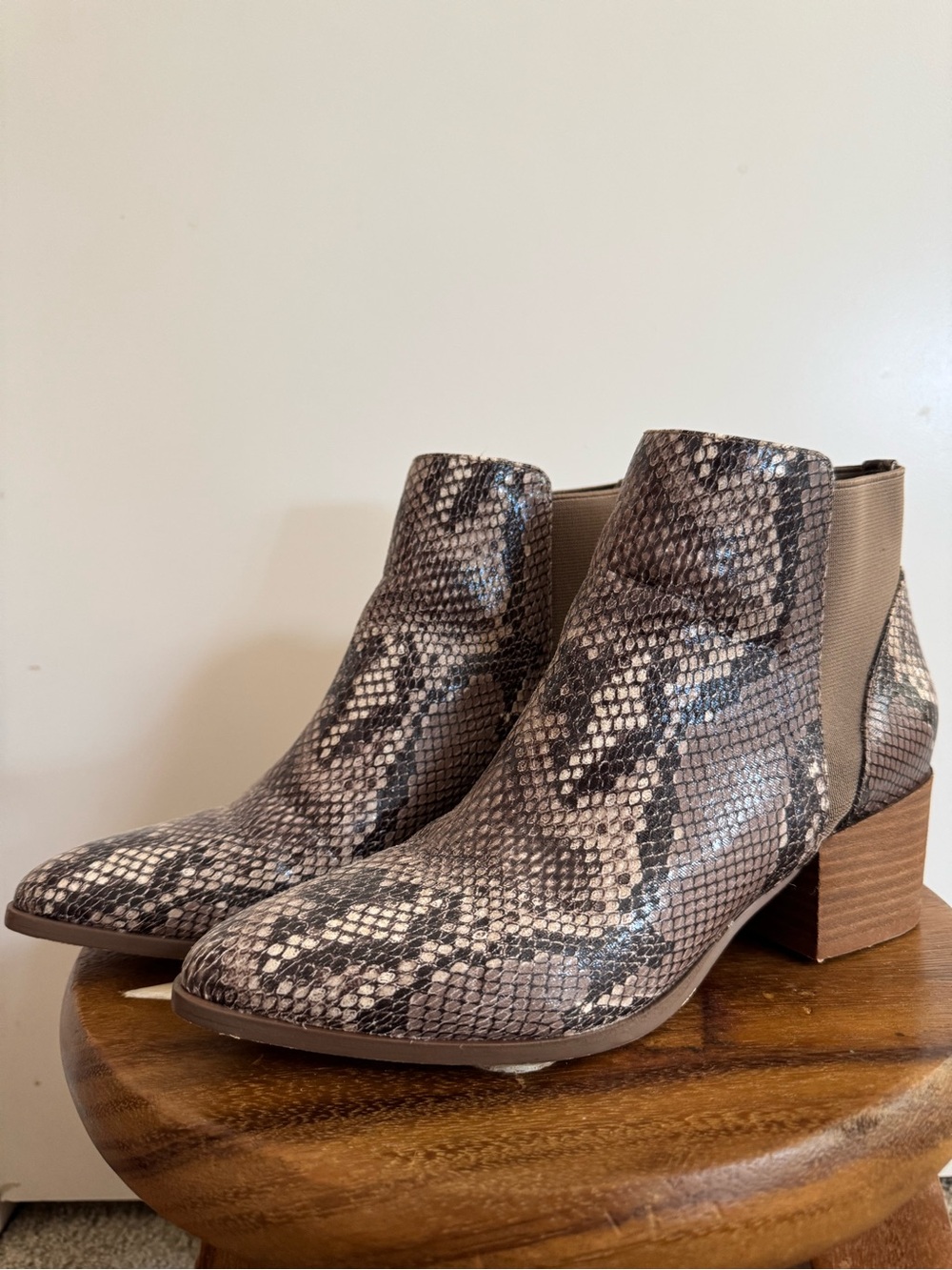 Chinese Laundry Snake-Print Ankle Booties in Taupe Mix